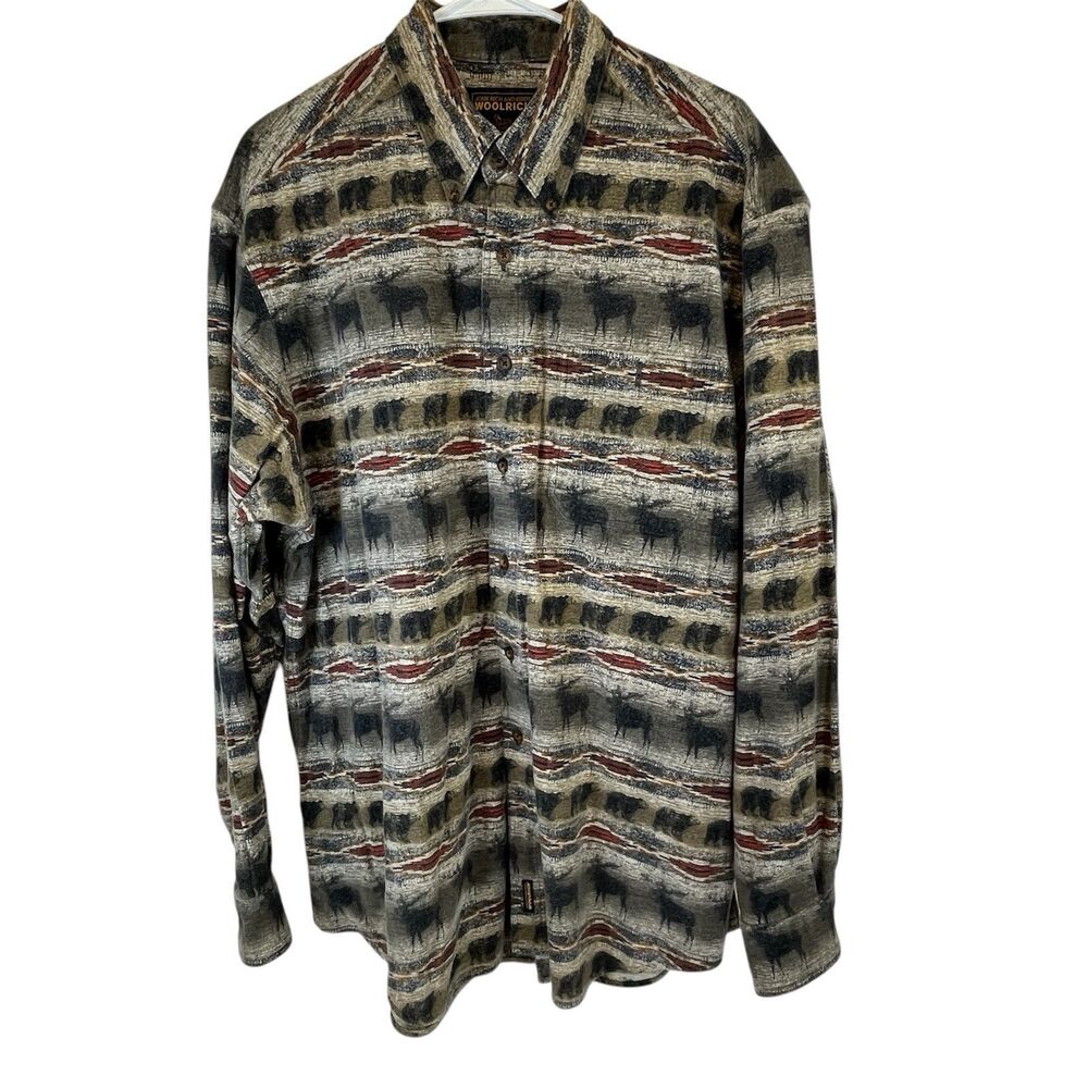 Vtg 90s Woolrich Moose & Bear Flannel Shirt‎ Mens XL Hunting Western Long Sleeve